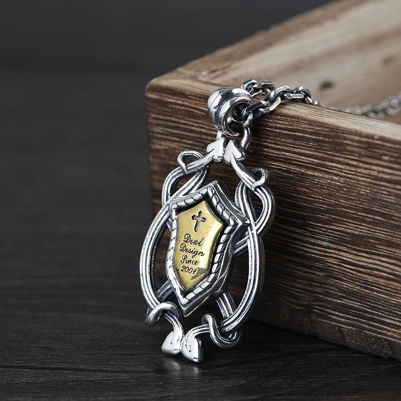 Christianartworkshop 925 Sterling Silber Panzerkreuz-Anhänger mit goldenem Kern, Heiliges Wappen, Halskette: Schild der Gnade - Sterlingsilber - image 0