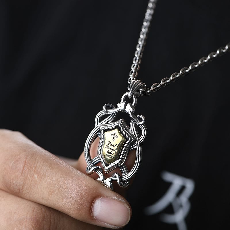 Christianartworkshop 925 Sterling Silber Panzerkreuz-Anhänger mit goldenem Kern, Heiliges Wappen, Halskette: Schild der Gnade - image 1