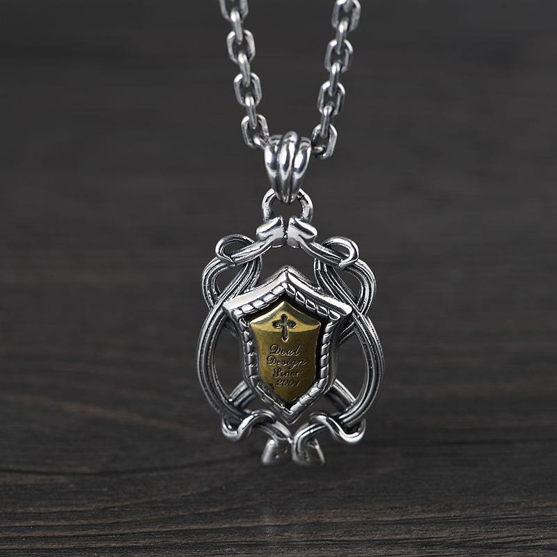 Christianartworkshop 925 Sterling Silber Panzerkreuz-Anhänger mit goldenem Kern, Heiliges Wappen, Halskette: Schild der Gnade - image 3