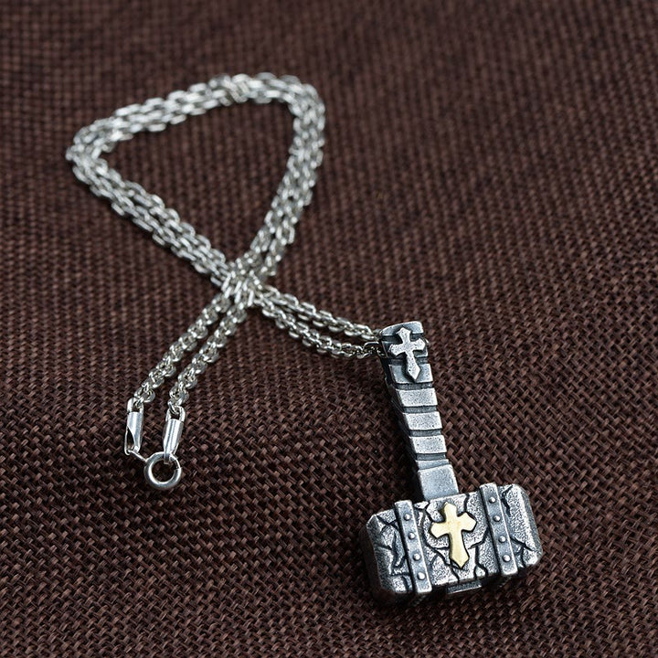 Christianartworkshop Heilige Halskette aus 925er Silber mit Hammerkreuz: Robustes Glaubenssymbol mit Retro-Touch - Sterlingsilber - image 1