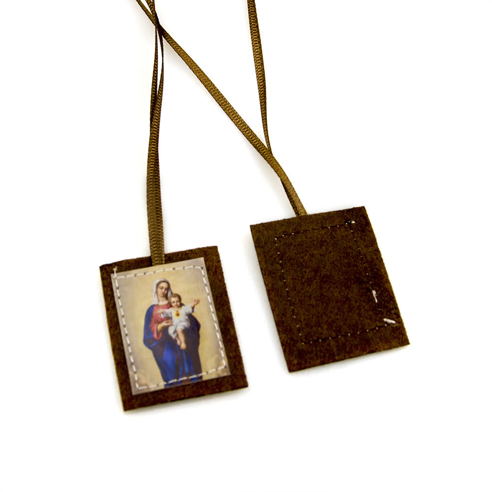 Christianartworkshop Gesegnetes Skapulier aus brauner Wolle mit dem Heiligen Herzen Jesu und der Jungfrau Maria - image 5