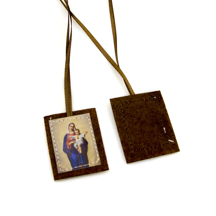 Christianartworkshop Gesegnetes Skapulier aus brauner Wolle mit dem Heiligen Herzen Jesu und der Jungfrau Maria - image 5