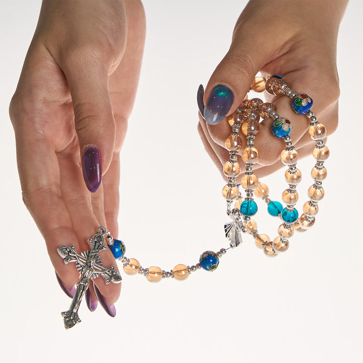 Christianartworkshop Rosenkranz aus Bernstein- und Cloisonné-Perlen mit silberner Göttlicher Barmherzigkeit und Kruzifix: Umarme den gesegneten Trost - image 11