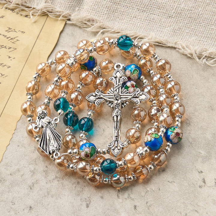Christianartworkshop Rosenkranz aus Bernstein- und Cloisonné-Perlen mit silberner Göttlicher Barmherzigkeit und Kruzifix: Umarme den gesegneten Trost - image 7