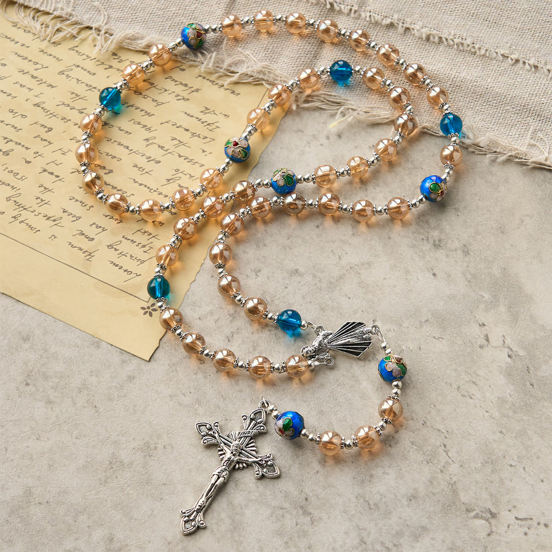 Christianartworkshop Rosenkranz aus Bernstein- und Cloisonné-Perlen mit silberner Göttlicher Barmherzigkeit und Kruzifix: Umarme den gesegneten Trost - image 8