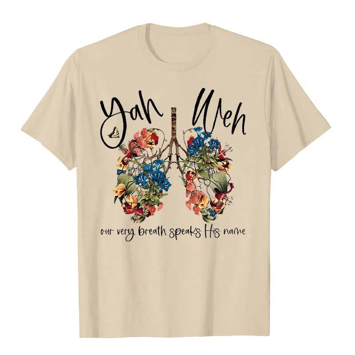 Christianartworkshop Unser Atem spricht seinen Namen Floral Lung Jahwe Unisex T-Shirt - Beige - 2XL - image 2