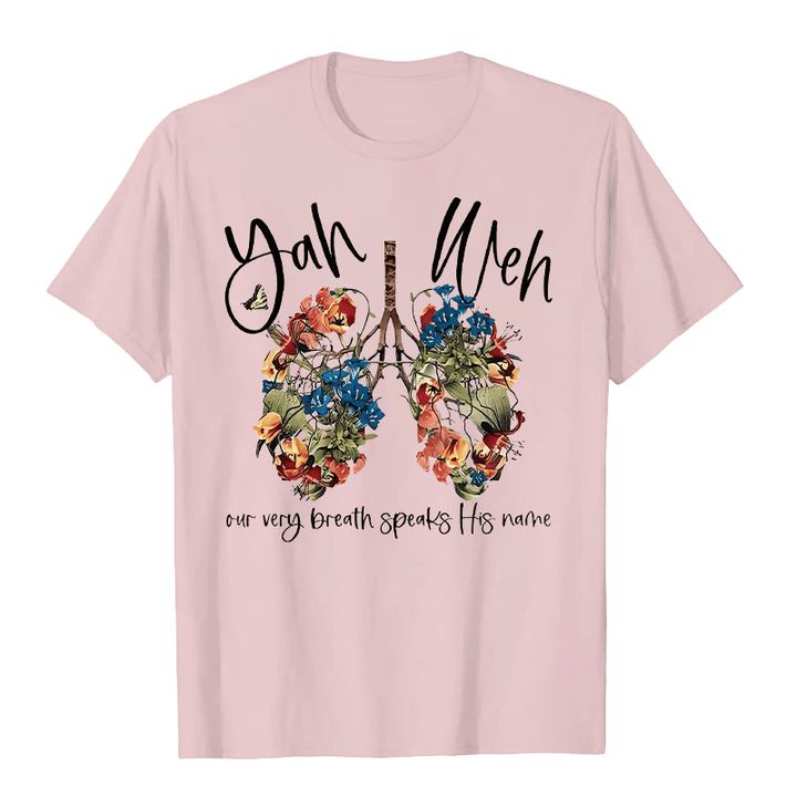 Christianartworkshop Unser Atem spricht seinen Namen Floral Lung Jahwe Unisex T-Shirt - Rosa - 2XL - image 5