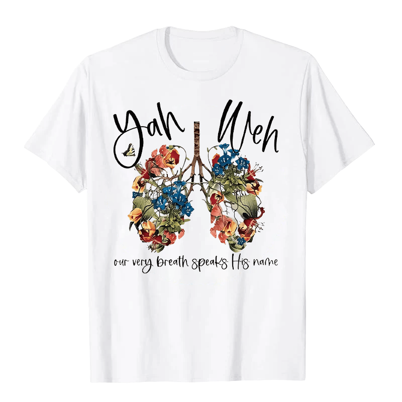 Christianartworkshop Unser Atem spricht seinen Namen Floral Lung Yahweh Unisex T-Shirt - Weiß - 2XL - image 2