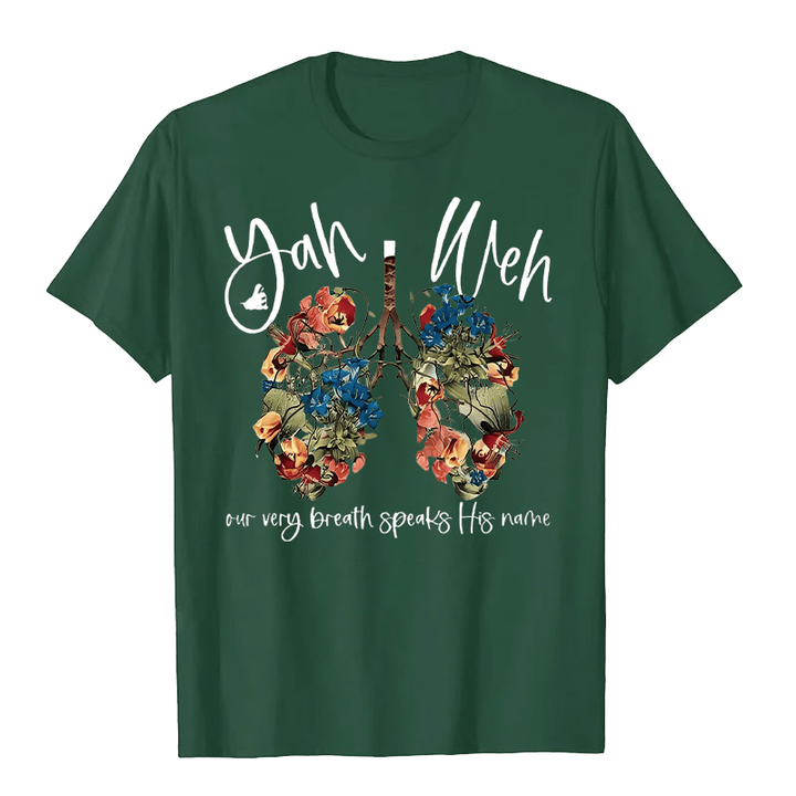 Christianartworkshop Unser Atem spricht seinen Namen Floral Lung Jahwe Unisex T-Shirt - Dunkelgrün - 2XL - image 7