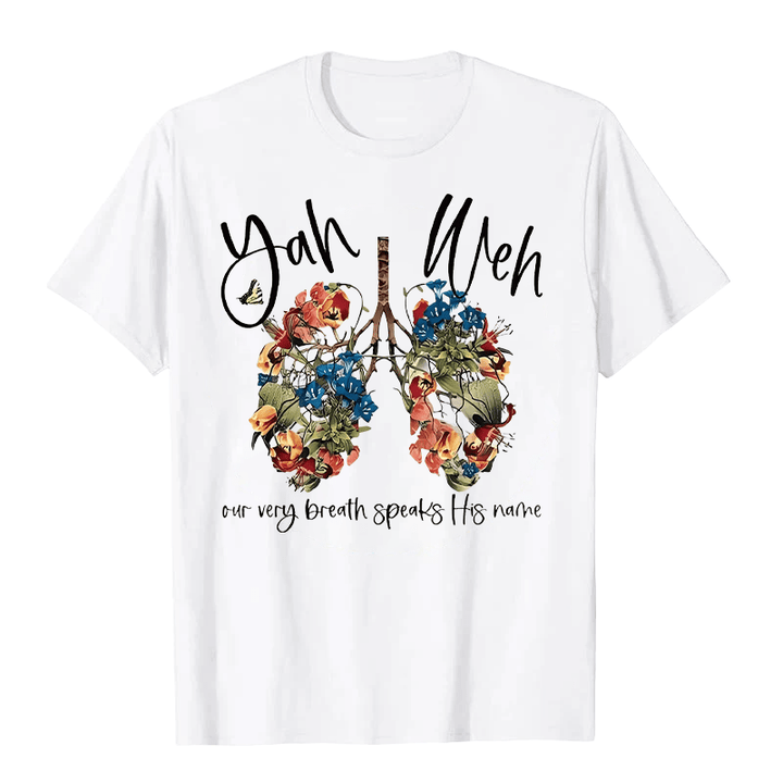 Christianartworkshop Unser Atem spricht seinen Namen Floral Lung Jahwe Unisex T-Shirt - Weiß - 2XL - image 1