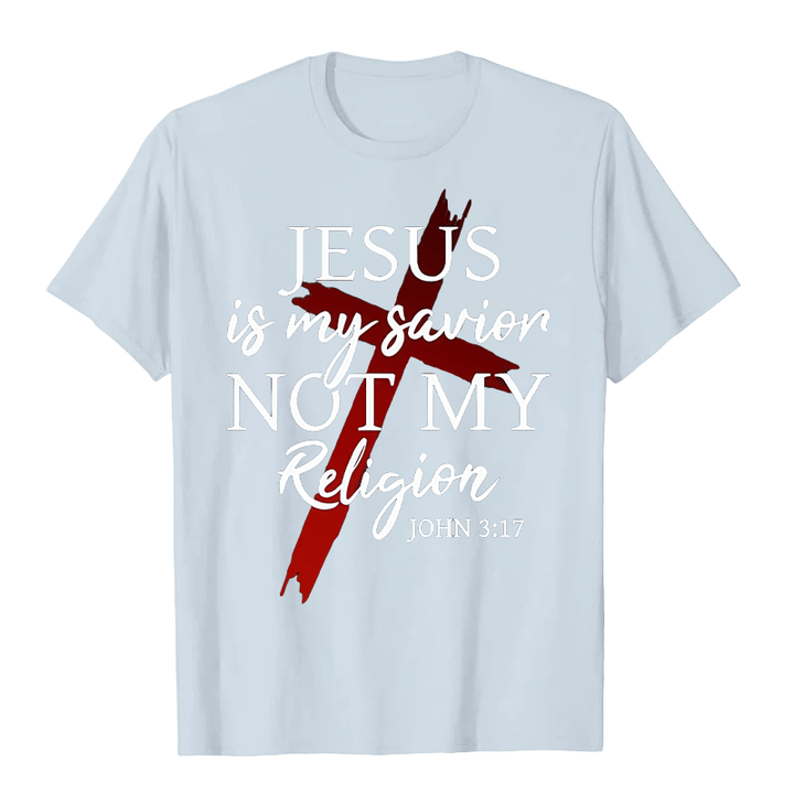 Christianartworkshop Jesus ist mein Erlöser, nicht meine Religion Gott Glaube Kreuz Unisex T-Shirt - Hellblau - 2XL - image 6