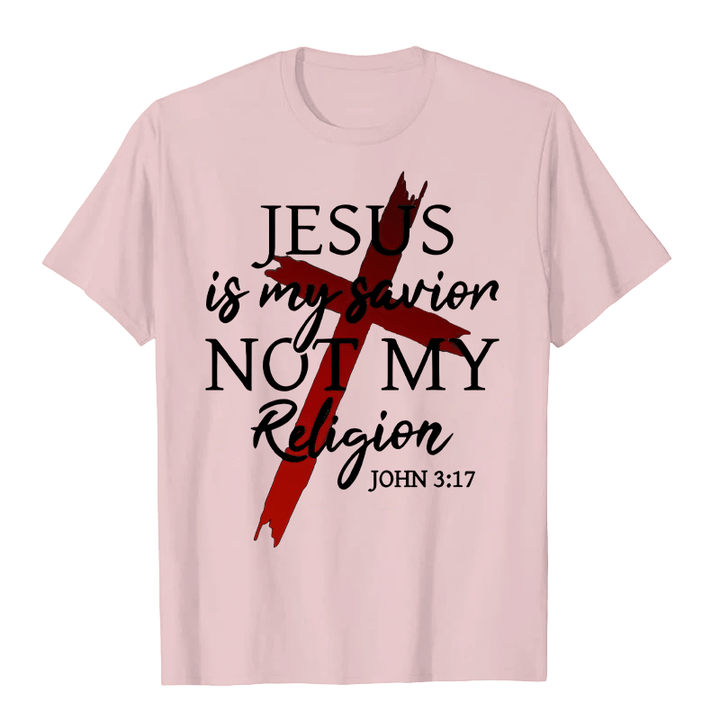 Christianartworkshop Jesus ist mein Erlöser, nicht meine Religion Gott Glaube Kreuz Unisex T-Shirt - Hellrosa - 2XL - image 4