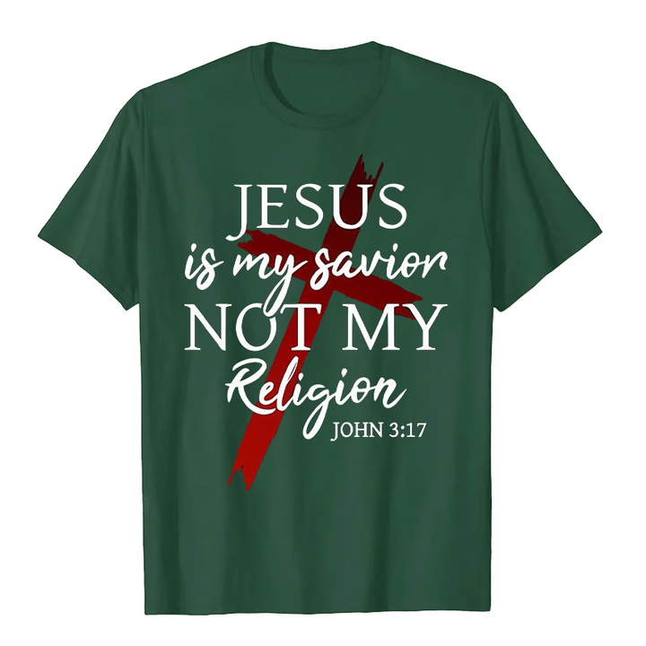 Christianartworkshop Unisex-T-Shirt mit Aufschrift „Jesus ist mein Retter, nicht meine Religion, Gott, Glaube, Kreuz“ - Dunkelgrün - 2XL - image 9