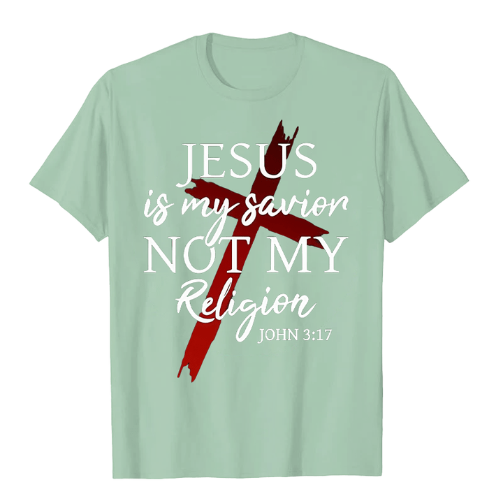 Christianartworkshop Jesus ist mein Erlöser, nicht meine Religion Gott Glaube Kreuz Unisex T-Shirt - Hellgrün - 2XL - image 5