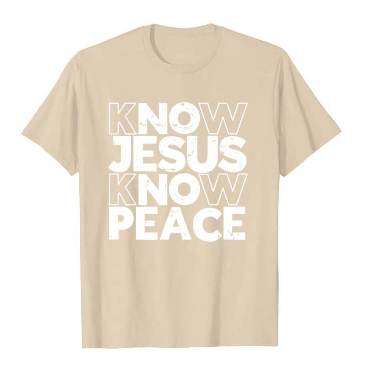 Christianartworkshop Minimalistisches „Kenne Jesus, kenn den Frieden“-Typografie-Unisex-T-Shirt - Beige - 2XL - image 4