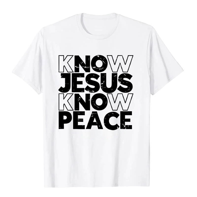 Christianartworkshop Minimalistisches „Kenne Jesus, kenn den Frieden“-Typografie-Unisex-T-Shirt - Weiß - 2XL - image 3