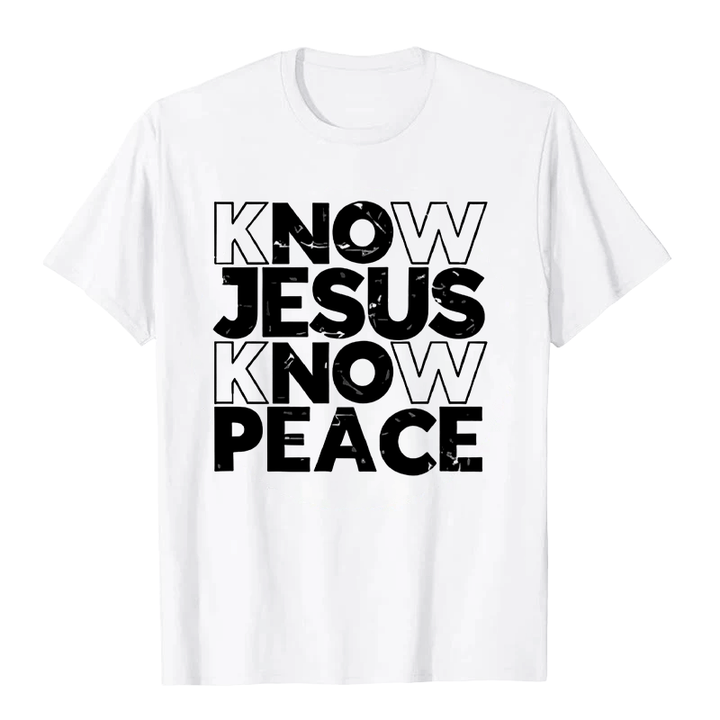 Christianartworkshop Minimalistisches „Kenne Jesus, kenn den Frieden“-Typografie-Unisex-T-Shirt - Weiß - 2XL - image 3