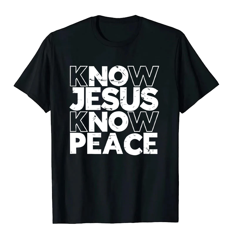 Christianartworkshop Minimalistisches „Kenne Jesus, kenn den Frieden“-Typografie-Unisex-T-Shirt - Schwarz - 2XL - image 2