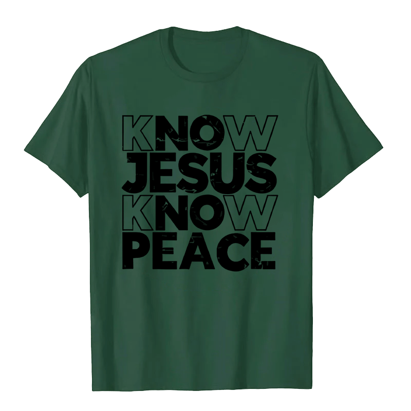 Christianartworkshop Minimalistisches „Kenne Jesus, kenn den Frieden“-Typografie-Unisex-T-Shirt - Dunkelgrün - 2XL - image 9
