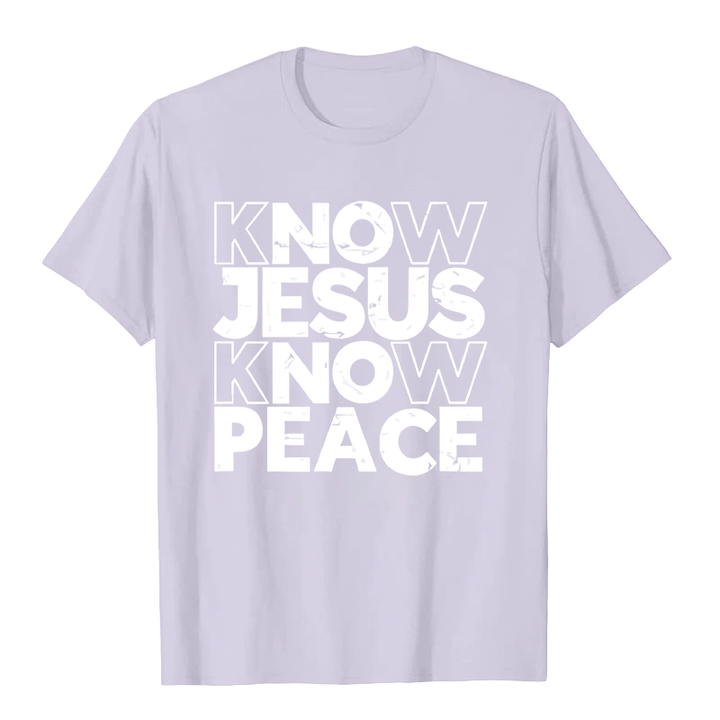 Christianartworkshop Minimalistisches „Kenne Jesus, kenn den Frieden“-Typografie-Unisex-T-Shirt - Hellviolett - 2XL - image 6