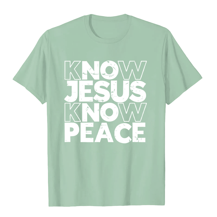 Christianartworkshop Minimalistisches „Kenne Jesus, kenn den Frieden“-Typografie-Unisex-T-Shirt - Hellgrün - 2XL - image 7