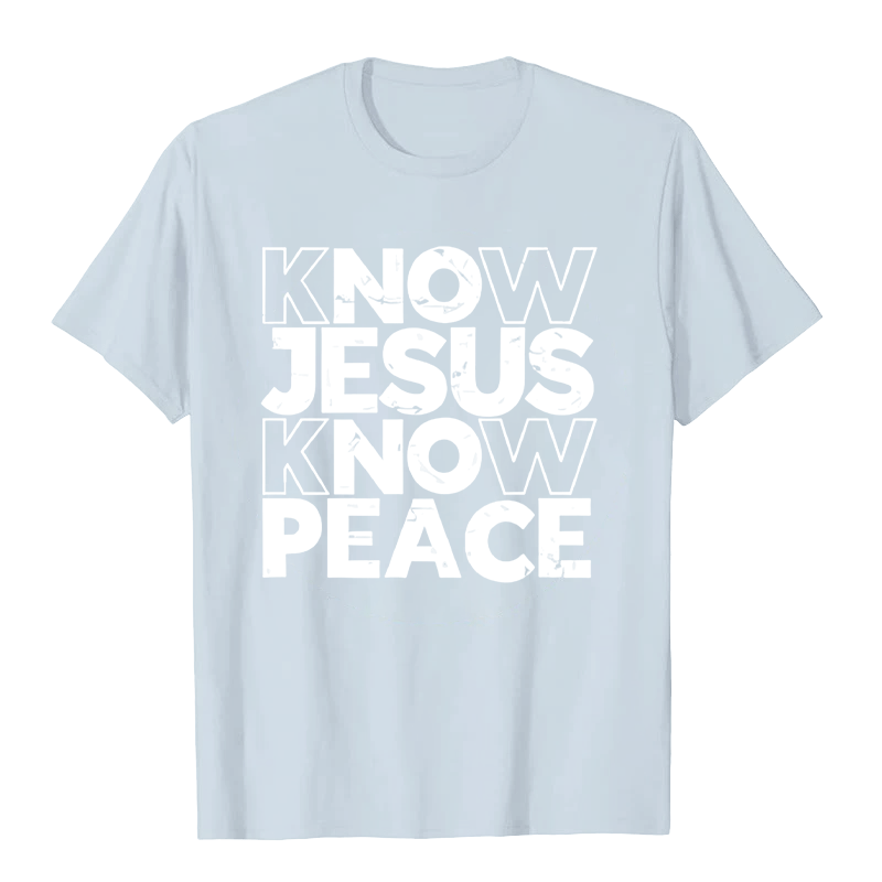 Christianartworkshop Minimalistisches „Kenne Jesus, kenn den Frieden“-Typografie-Unisex-T-Shirt - Hellblau - 2XL - image 8