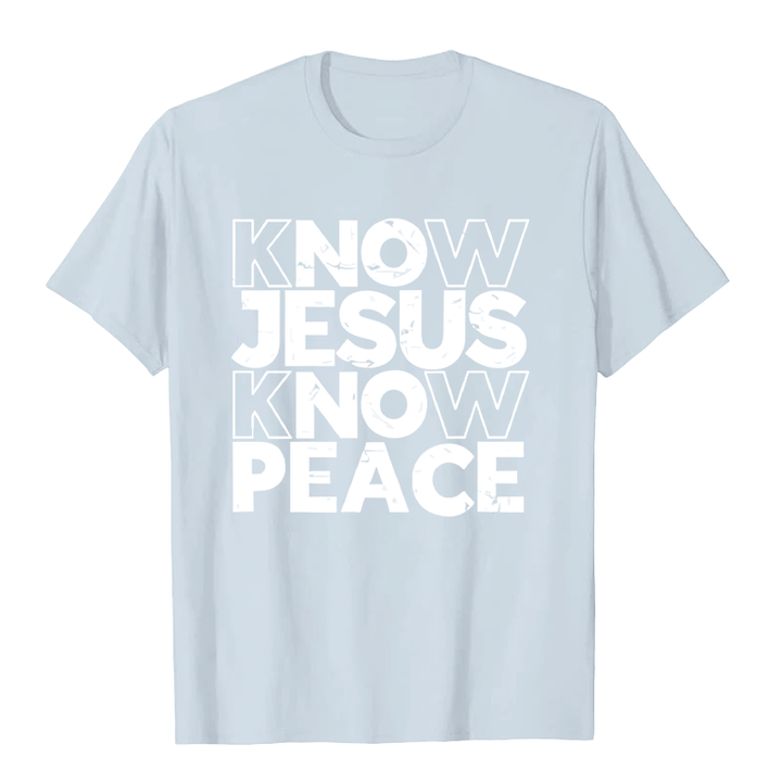 Christianartworkshop Minimalistisches „Kenne Jesus, kenn den Frieden“-Typografie-Unisex-T-Shirt - Hellblau - 2XL - image 8