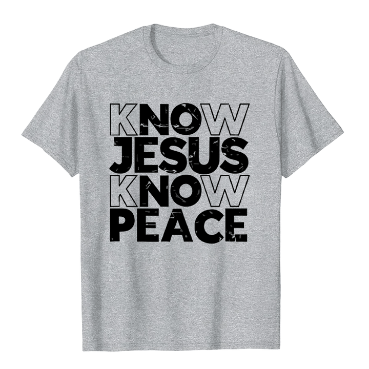Christianartworkshop Minimalistisches „Kenne Jesus, kenn den Frieden“-Typografie-Unisex-T-Shirt - Grau - 2XL - image 0