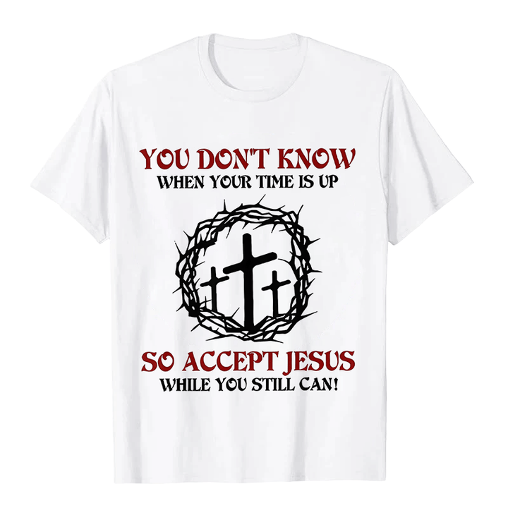 Christianartworkshop Religiöse Warnung Akzeptieren Sie Jesus Dornenkrone Kreuz Unisex T-Shirt - Weiß - 2XL - image 2