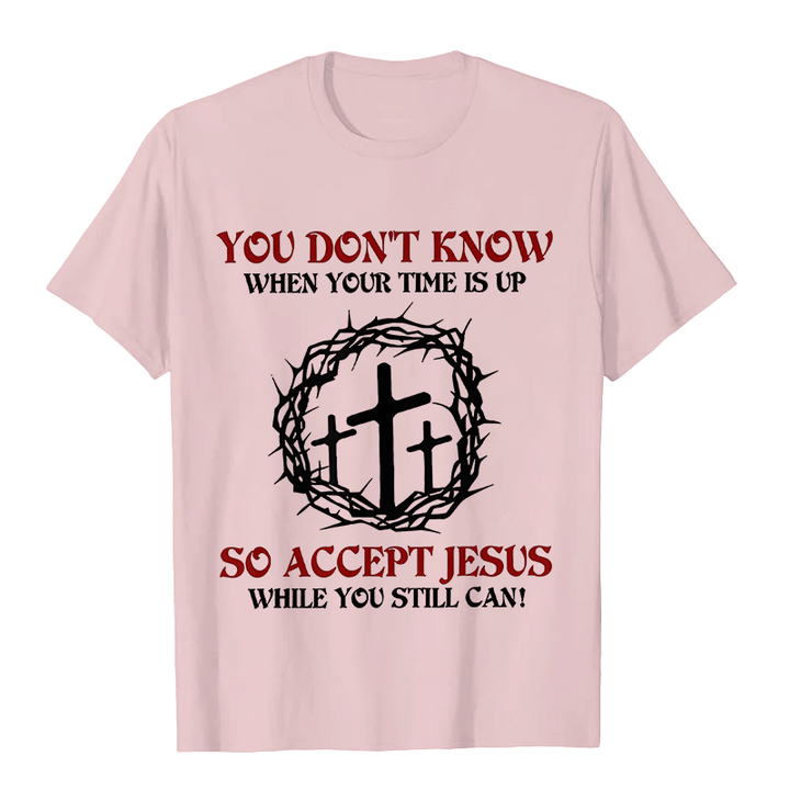 Christianartworkshop Religiöse Warnung Nimm Jesus an Dornenkrone Kreuz Unisex T-Shirt - Hellrosa - 2XL - image 5