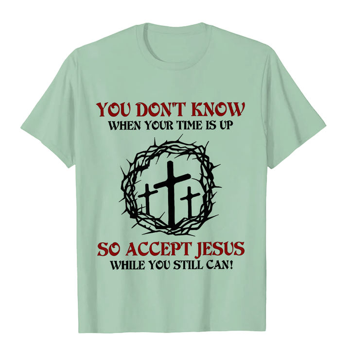 Christianartworkshop Religiöse Warnung Akzeptieren Sie Jesus Dornenkrone Kreuz Unisex T-Shirt - Hellgrün - 2XL - image 7