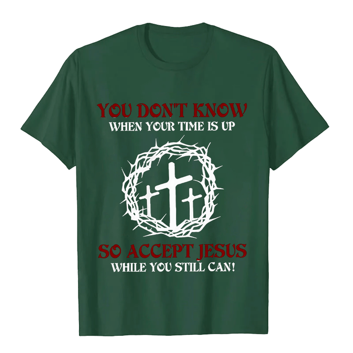 Christianartworkshop Religiöse Warnung Nimm Jesus an Dornenkrone Kreuz Unisex T-Shirt - Dunkelgrün - 2XL - image 7