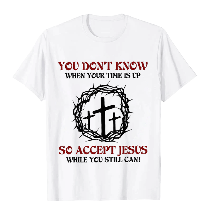 Christianartworkshop Religiöse Warnung Nimm Jesus an Dornenkrone Kreuz Unisex T-Shirt - Weiß - 2XL - image 1