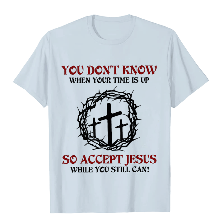Christianartworkshop Religiöse Warnung Nimm Jesus an Dornenkrone Kreuz Unisex T-Shirt - Hellblau - 2XL - image 0