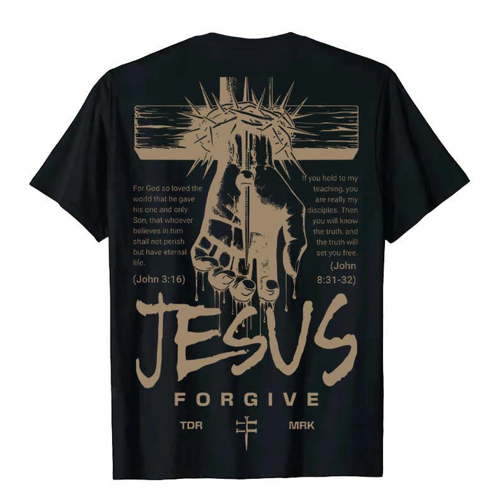 Christianartworkshop Religiöses Jesus-Verzeihen-Dornenkrone-Kreuz-Unisex-T-Shirt