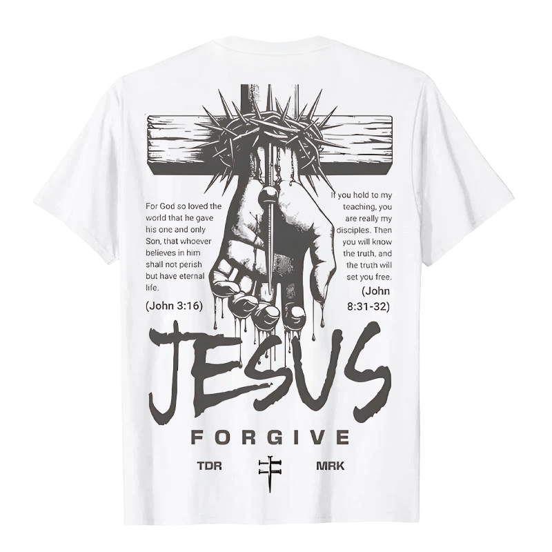 Christianartworkshop Religiöses Jesus-Verzeihen-Dornenkrone-Kreuz-Unisex-T-Shirt