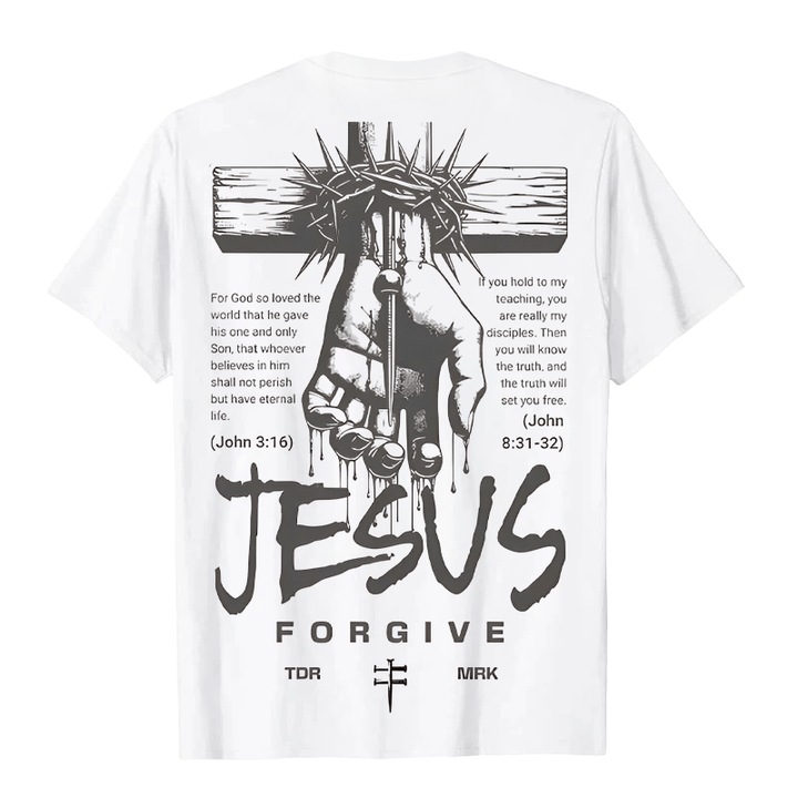 Christianartworkshop Religiöses Jesus-Verzeihen-Dornenkrone-Kreuz-Unisex-T-Shirt