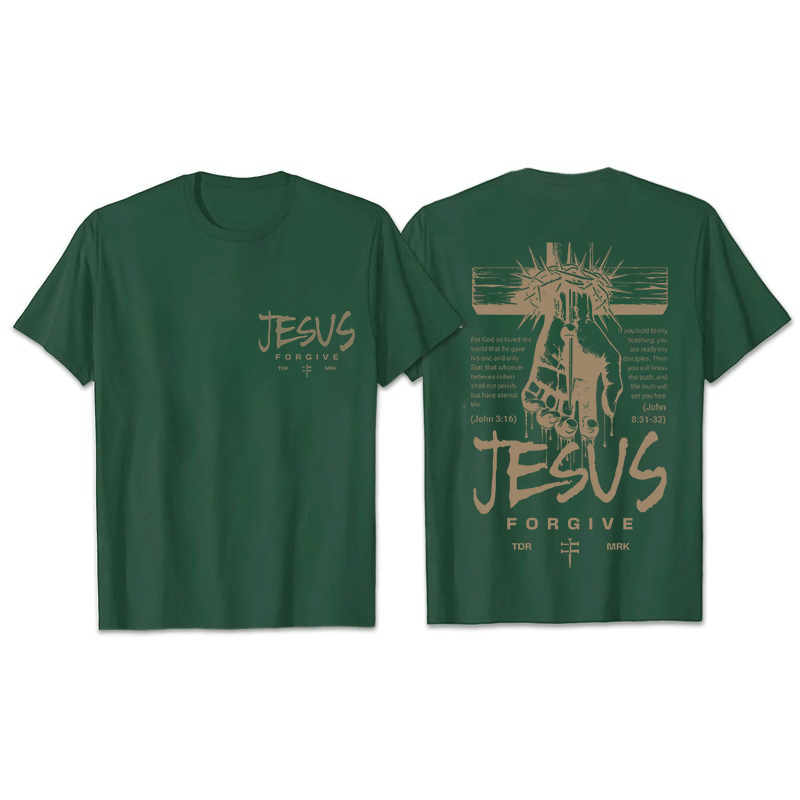Christianartworkshop Religiöses Jesus-Verzeihen-Dornenkrone-Kreuz-Unisex-T-Shirt - Dunkelgrün - 2XL - image 24