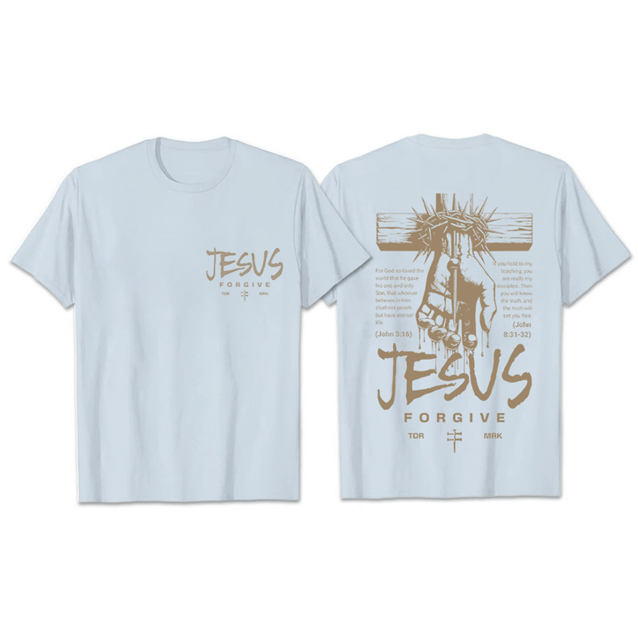 Christianartworkshop Religiöses Jesus-Verzeihen-Dornenkrone-Kreuz-Unisex-T-Shirt - Hellblau - 2XL - image 2