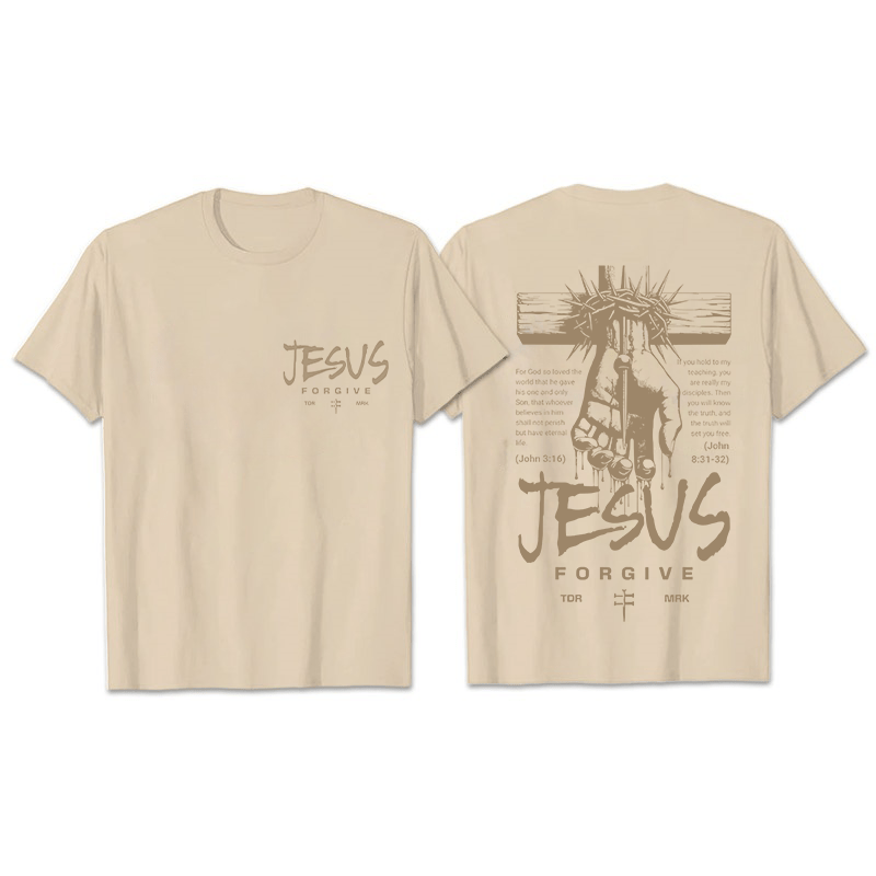 Christianartworkshop Religiöses Jesus-Vergebungs-Dornenkronen-Kreuz-Unisex-T-Shirt - Beige - 2XL - image 5