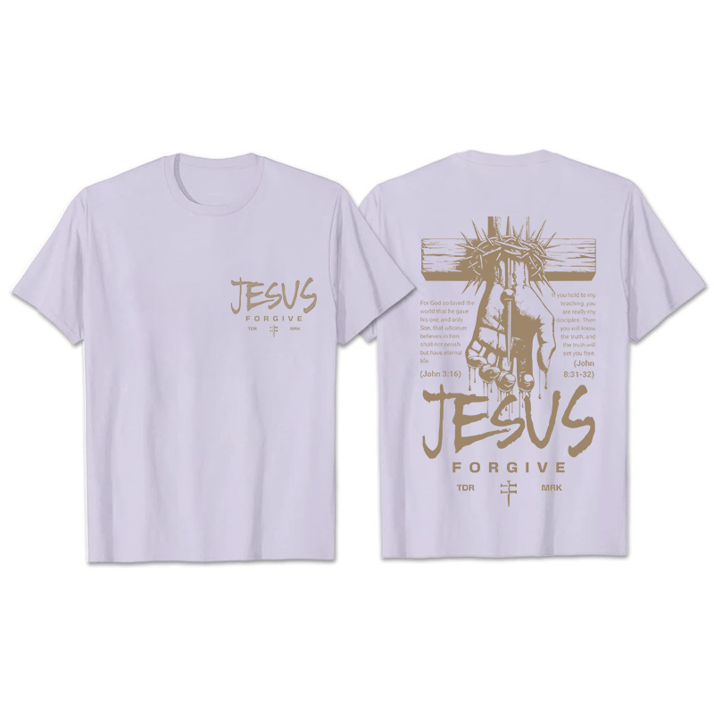Christianartworkshop Religiöses Jesus-Verzeihen-Dornenkrone-Kreuz-Unisex-T-Shirt - Hellviolett - 2XL - image 12
