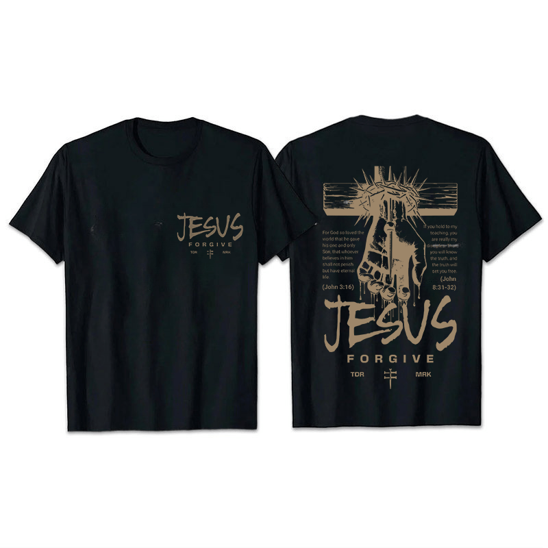 Christianartworkshop Religiöses Jesus-Verzeihen-Dornenkrone-Kreuz-Unisex-T-Shirt - Schwarz - 2XL - image 27