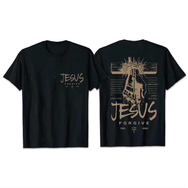 Christianartworkshop Religiöses Jesus-Verzeihen-Dornenkrone-Kreuz-Unisex-T-Shirt - Schwarz - 2XL - image 27