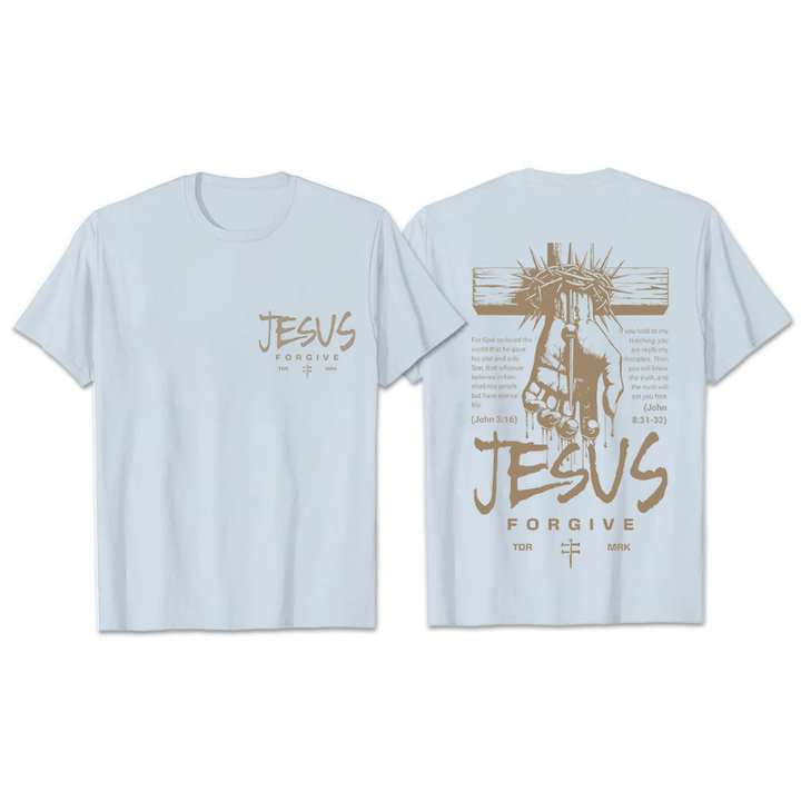 Christianartworkshop Religiöses Jesus-Vergebungs-Dornenkronen-Kreuz-Unisex-T-Shirt - Hellblau - 2XL - image 2