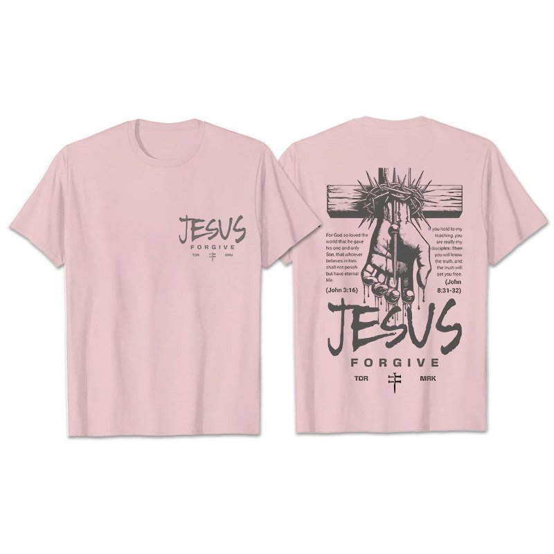 Christianartworkshop Religiöses Jesus-Verzeihen-Dornenkrone-Kreuz-Unisex-T-Shirt - Hellrosa - 2XL - image 21