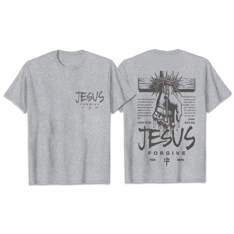 Christianartworkshop Religiöses Jesus-Vergebungs-Dornenkronen-Kreuz-Unisex-T-Shirt - Grau - 2XL - image 14