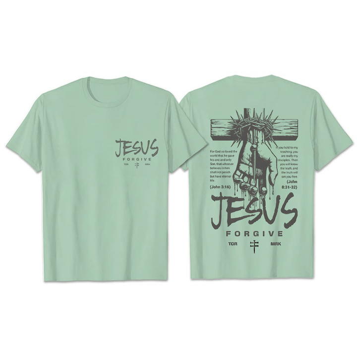 Christianartworkshop Religiöses Jesus-Verzeihen-Dornenkrone-Kreuz-Unisex-T-Shirt - Hellgrün - 2XL - image 18
