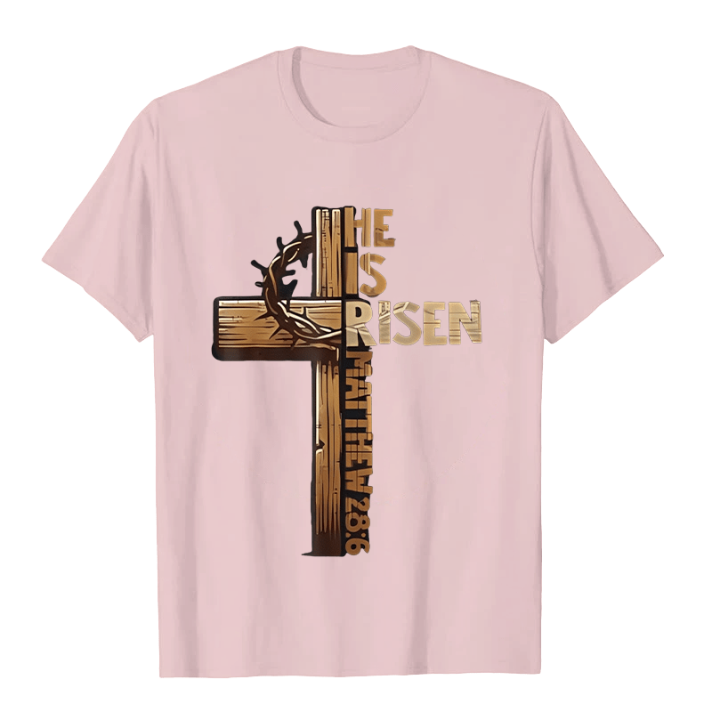 Christianartworkshop Unisex-T-Shirt mit Kreuz und Dornenkrone von He Is Risen - Hellrosa - 2XL - image 4