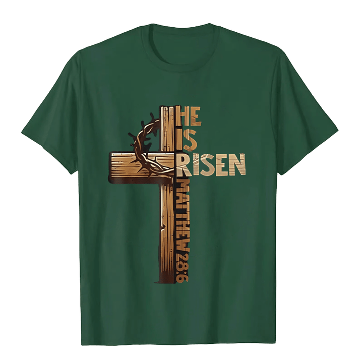Christianartworkshop Unisex-T-Shirt mit Kreuz und Dornenkrone von He Is Risen - Dunkelgrün - 2XL - image 8