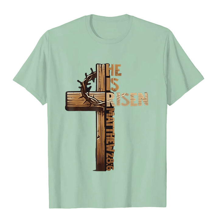 Christianartworkshop Unisex-T-Shirt mit Kreuz und Dornenkrone von He Is Risen - Hellgrün - 2XL - image 6